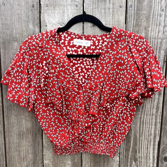 Faithfull The Brand | Icon Ruffle Crop Top Bows Red Size US 4 - Picture 2 of 7
